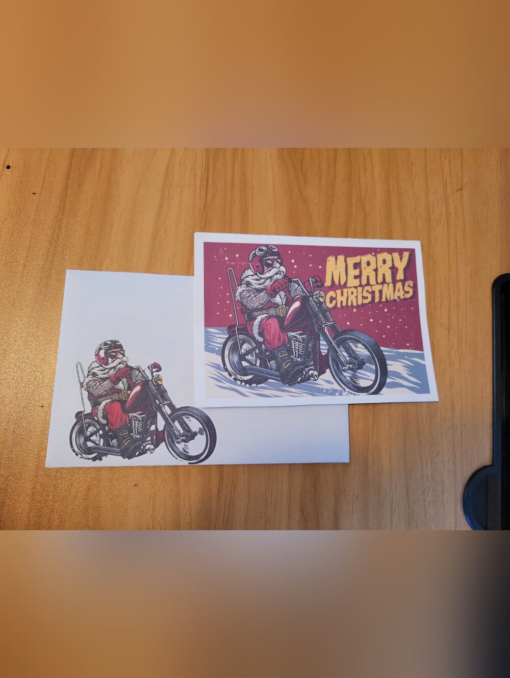🧋NEW🧋Hand Crafted Motorcycle Santa Holiday Card - Red, Yellow, Black